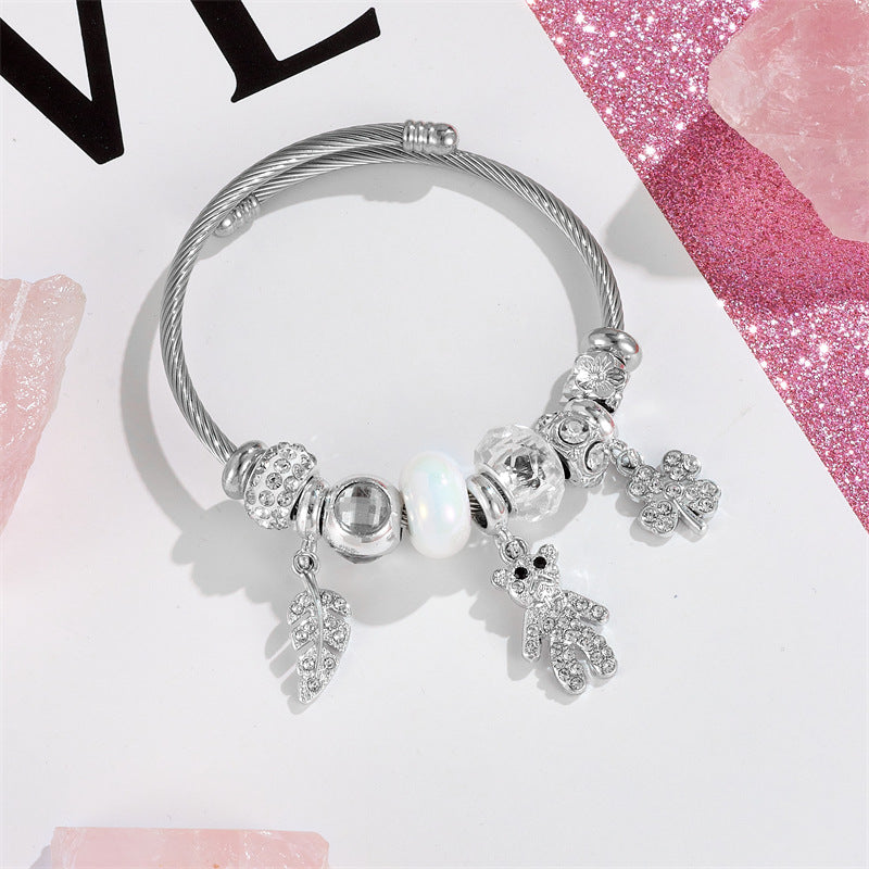 Wholesale Four Leaf Clover Diamond Cygnet Butterfly Stainless Steel Beaded Bracelet